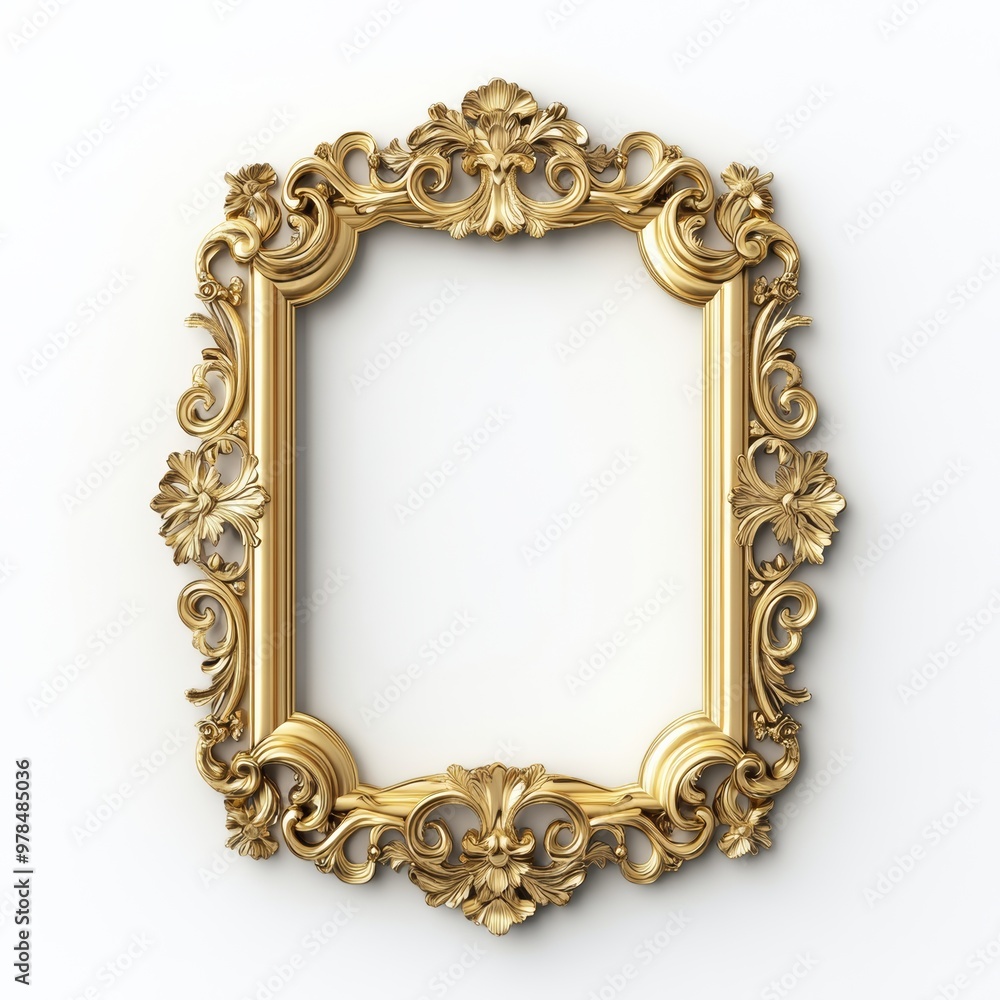 Aufkleber 3d gold ornate frame with intricate floral swirl patterns and decorative scrollwork, isolated on a w