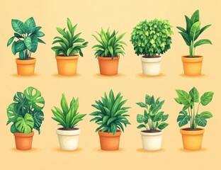 Obraz premium Illustration of Green Potted Plants