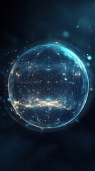 Camera lens with lense reflections. 3d illustration, planet in space, 3D Render of a Transparent Sphere with Holographic and Glowing Elements. A 3D Render of a Transparent Glass Sphere, 
