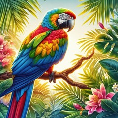Fototapeta premium Tropical bird parrot in the jungle