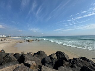 beach and sea whispy clouds autumn