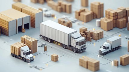 Efficient inventory management concept with trucks and boxes