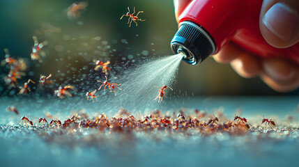 A hand holding an insecticide spray can