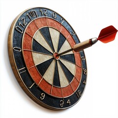 Bullseye: A single dart strikes the center of a classic dartboard, symbolizing precision, focus, and unwavering determination. This image evokes a sense of accomplishment and success, ideal for motiva