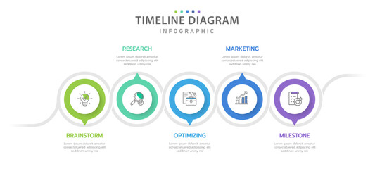 Fototapeta premium Infographic template for business concept. 5 Steps Modern Timeline diagram with arrow and topic, presentation vector infographic timeline design layout.