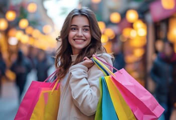 Happy Girl with Shopping Bags