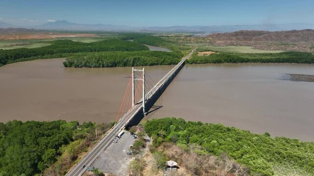 Aerial view toward the Amistad Bridge (Puente La Amistad de Taiw&aacute;n) in Costa Rica