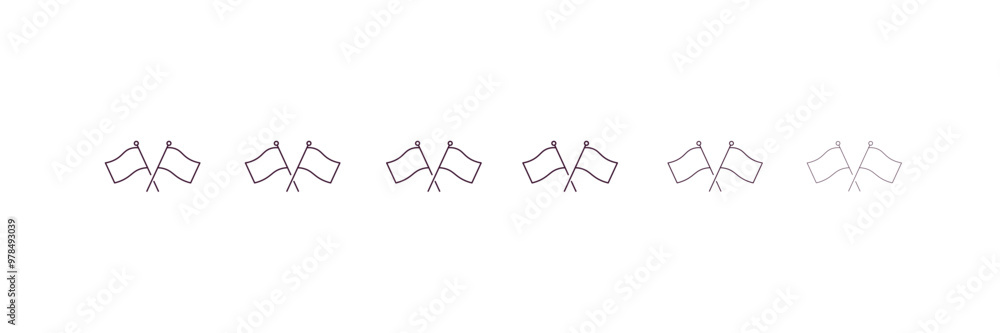 Poster flags crossed outline icon. linear vector from construction concept. 6 different line style flags cr