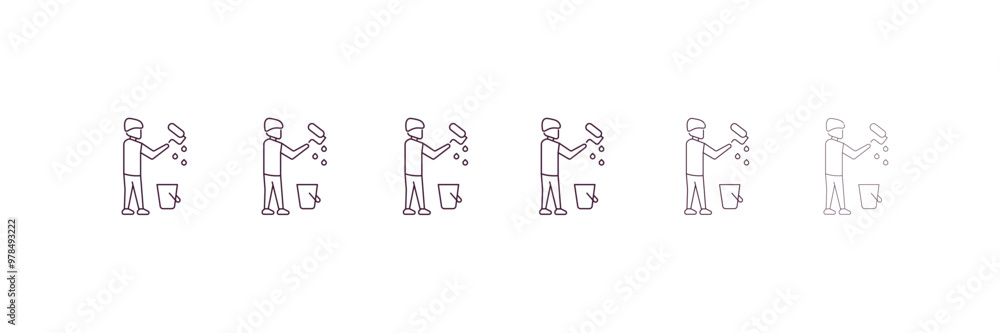 Poster man painting outline icon. linear vector from construction concept. 6 different line style man paint