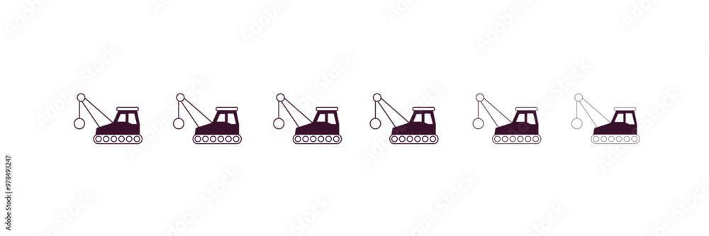 Poster derrick with ball outline icon. linear vector from construction concept. 6 different line style derr