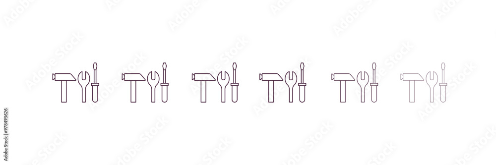 Poster three tools outline icon. linear vector from construction concept. 6 different line style three tool