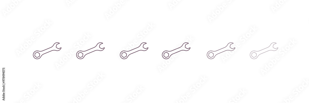 Poster round wrench outline icon. linear vector from construction concept. 6 different line style round wre
