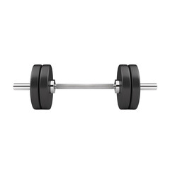 A black barbell with weighted plates, symbolizing strength and fitness training.