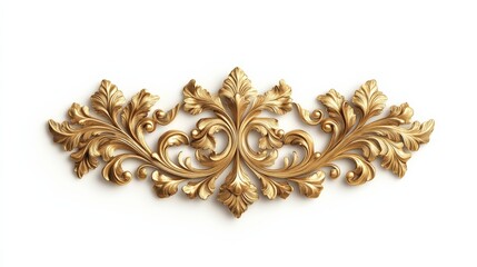 Fototapeta premium Classic floral scroll and swirl ornament in gold, with intricate victorian patterns, isolated on a white background