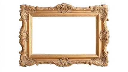 Classic gold victorian frame with floral motifs and elaborate scrollwork in a retro style, isolated on a white background