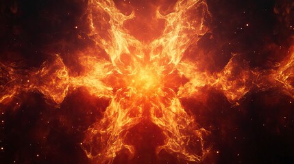 Dramatic fire and smoke effect glowing red and yellow colors exploding outwards with center space. Vivid and hot hell abstract or blazing fire background or wallpaper.generative ai