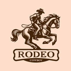 Cowboy Riding Wild Horse Performing Rodeo 