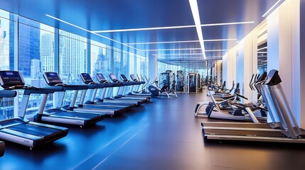 Interior of a modern fitness hall with equipment