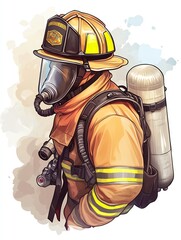 Naklejka premium Firefighter clipart with a helmet and hose