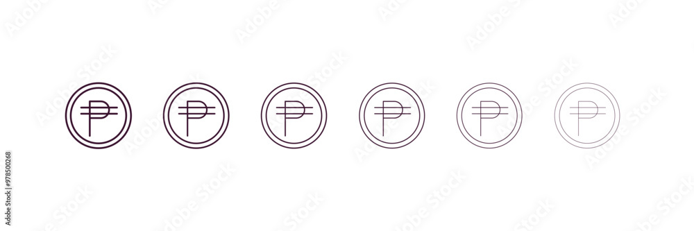 Poster peso outline icon. linear vector from cryptocurrency concept. 6 different line style peso icon inclu