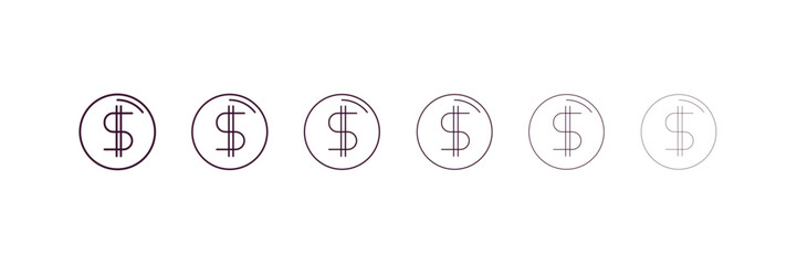 coin  outline icon. Linear vector from cryptocurrency concept. 6 different line style coin  icon included thin, light, regular, medium, bold, black