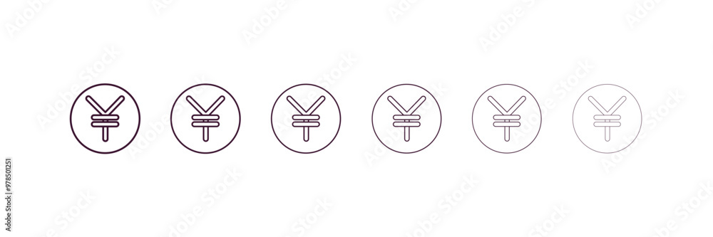 Aufkleber yen outline icon. linear vector from cryptocurrency concept. 6 different line style yen icon include