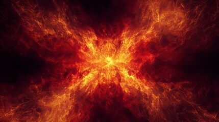 Dramatic fire and smoke effect glowing red and yellow colors exploding outwards with center space. Vivid and hot hell abstract or blazing fire background or wallpaper.generative ai