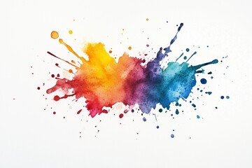 Fototapeta premium Watercolor Splashes in a Rainbow of Colors, Creating a Dynamic Effect on a White Surface