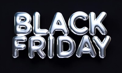3d rendering of black friday text as foil balloons inflating and floating, creating a festive visual for promotional material