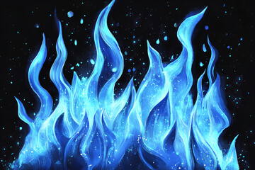 A vibrant depiction of blue flames against a dark background, evoking a mystical atmosphere.