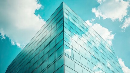 Economics, banking, business and finance concept.A fragment of a modern office building in the capital .glass buildings with cloudy blue sky background .generative ai