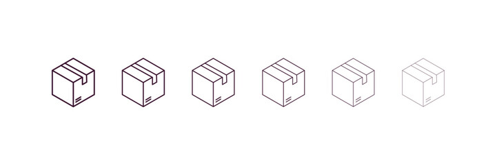 packages outline icon. Linear vector from delivery concept. 6 different line style packages icon included thin, light, regular, medium, bold, black