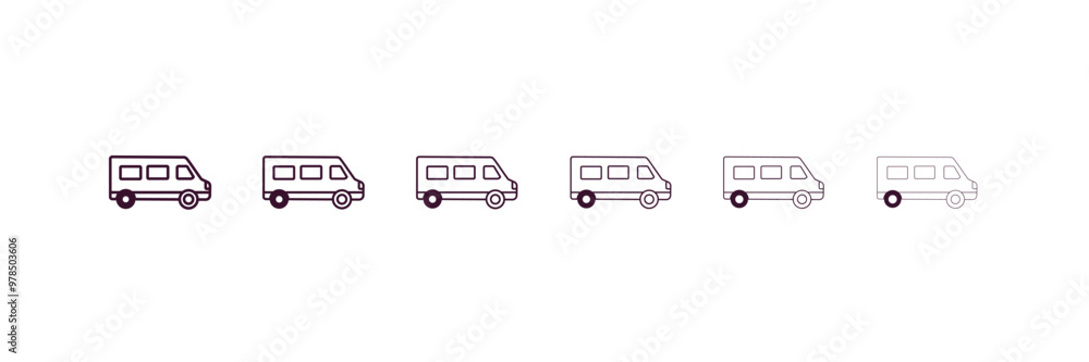 Poster cargo bus outline icon. linear vector from delivery concept. 6 different line style cargo bus icon i
