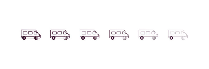 cargo bus outline icon. Linear vector from delivery concept. 6 different line style cargo bus icon included thin, light, regular, medium, bold, black