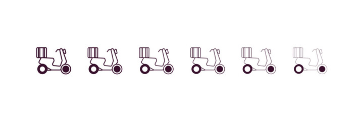 delivery by motorcycle outline icon. Linear vector from delivery concept. 6 different line style delivery by motorcycle icon included thin, light, regular, medium, bold, black