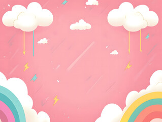 Colorful Clouds and Lightning Frame on Pink Background for Creative Design