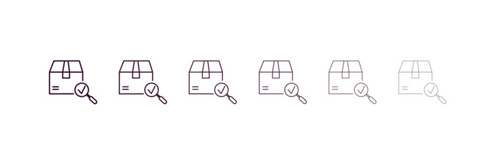 package checking outline icon. Linear vector from delivery concept. 6 different line style package checking icon included thin, light, regular, medium, bold, black