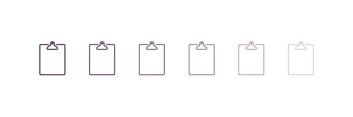 clipboard outline icon. Linear vector from delivery concept. 6 different line style clipboard icon included thin, light, regular, medium, bold, black