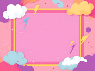 Colorful Clouds and Lightning Frame on Pink Background for Creative Design