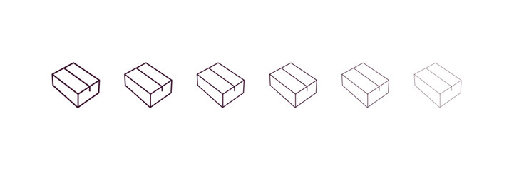 parcel outline icon. Linear vector from delivery concept. 6 different line style parcel icon included thin, light, regular, medium, bold, black
