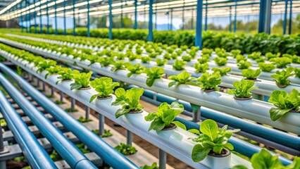 Close-up of hydroponic farming with automated watering systems, hydroponics, smart farming for food production