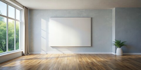 Fototapeta premium Bright modern room with a large window and empty whiteboard.