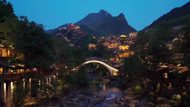 Beautiful view of Wangxian Valley Decorate with beautiful lighting at Shangrao, China