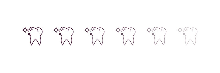 tooth whitening outline icon. Linear vector from dentist concept. 6 different line style tooth whitening icon included thin, light, regular, medium, bold, black.