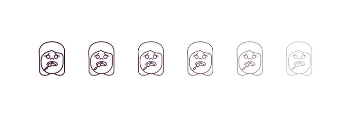 sick girl outline icon. Linear vector from dentist concept. 6 different line style sick girl icon included thin, light, regular, medium, bold, black.