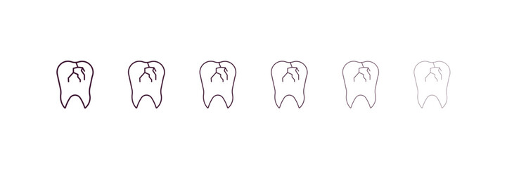 broken tooth outline icon. Linear vector from dentist concept. 6 different line style broken tooth icon included thin, light, regular, medium, bold, black.