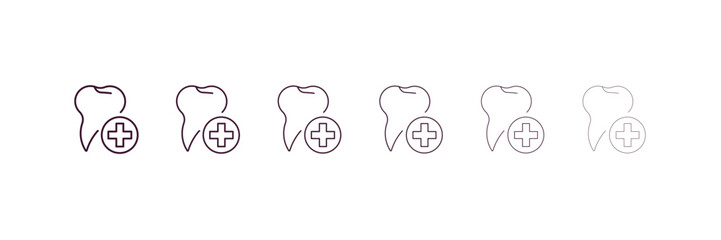 dental outline icon. Linear vector from dentist concept. 6 different line style dental icon included thin, light, regular, medium, bold, black.