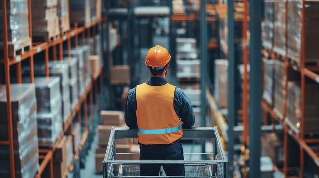 A warehouse supervisor overseeing loading operations from an elevated platform