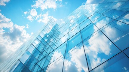 Obraz premium Economics, banking, business and finance concept.A fragment of a modern office building in the capital .glass buildings with cloudy blue sky background .generative ai