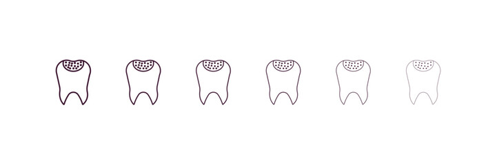 holed tooth outline icon. Linear vector from dentist concept. 6 different line style holed tooth icon included thin, light, regular, medium, bold, black.